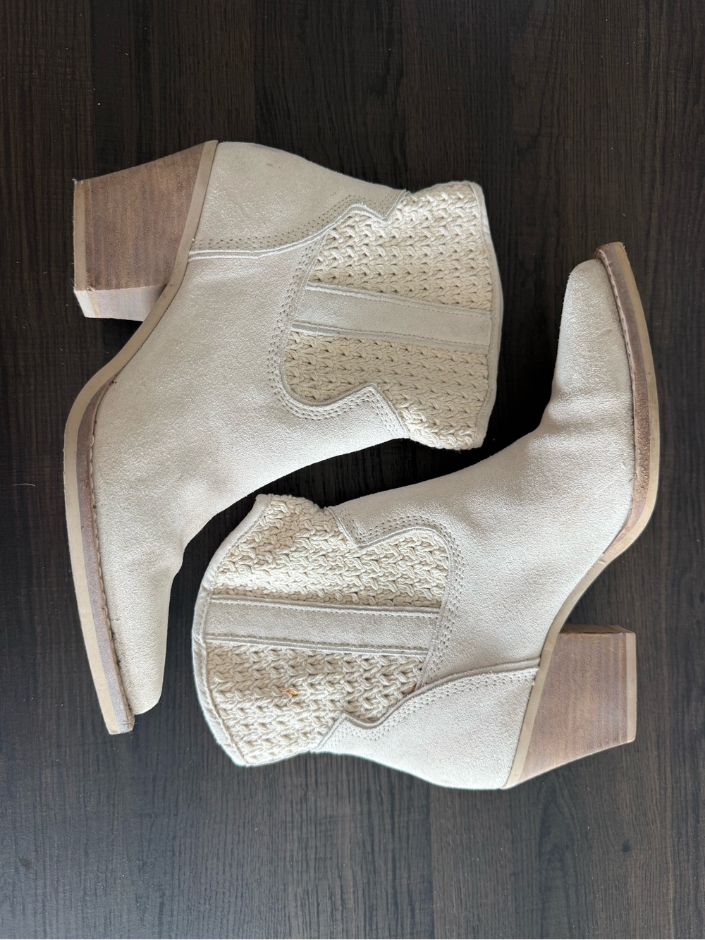 Dolce Vita Cream Suede Woven Western Ankle Boots